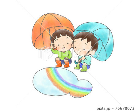 雨の日の子供のイラストのイラスト素材