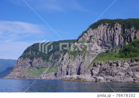 北海道 知床半島 俵岩付近の風景の写真素材