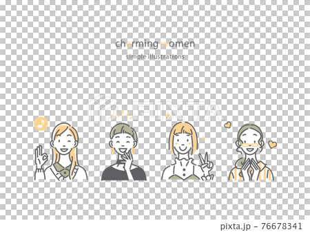 シンプルでおしゃれな女性の線画イラストセット 嬉しい シンプルでおしゃれな女性の線画イラストセット 嬉しい 76678341