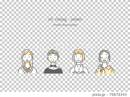 シンプルでおしゃれな女性の線画イラストセット　笑顔 76678343