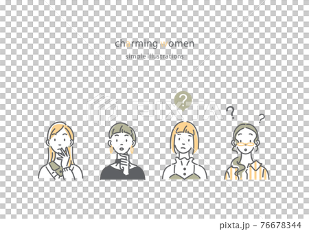 シンプルでおしゃれな女性の線画イラストセット 76678344