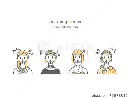 シンプルでおしゃれな女性の線画イラストセット　ガーン 76678352