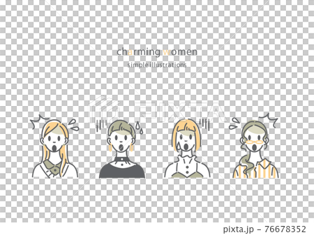 シンプルでおしゃれな女性の線画イラストセット　ガーン 76678352