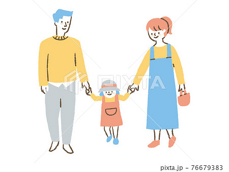 散歩に出かけた3人家族02のイラスト素材