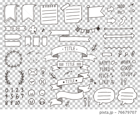 手書きのかわいくておしゃれなリボンや吹き出しやメモ帳の素材のベクターイラストセットのイラスト素材