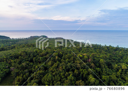 Aerial view sea island with tree forest on mountain Aerial view sea island with tree forest on mountain 76680896