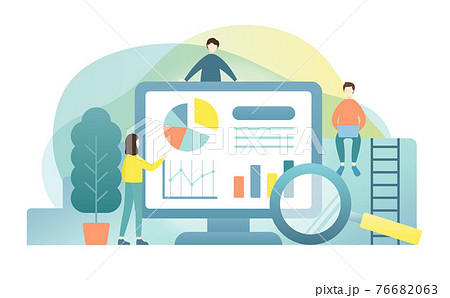 ビジネスやマーケティング関連のイラスト パソコン 人物 仕事 働く グラフ データ Pc 分析のイラスト素材