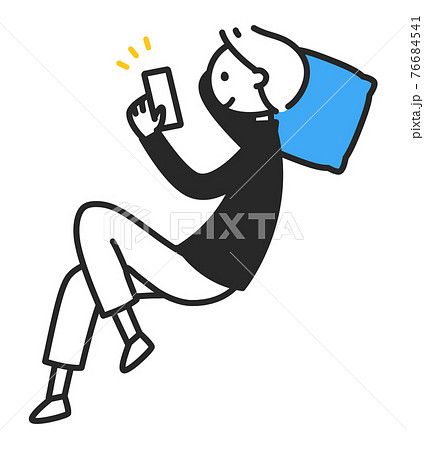 ちまっとした人物 寝転んでスマホのイラスト素材 ちまっとした人物 寝転んでスマホのイラスト素材