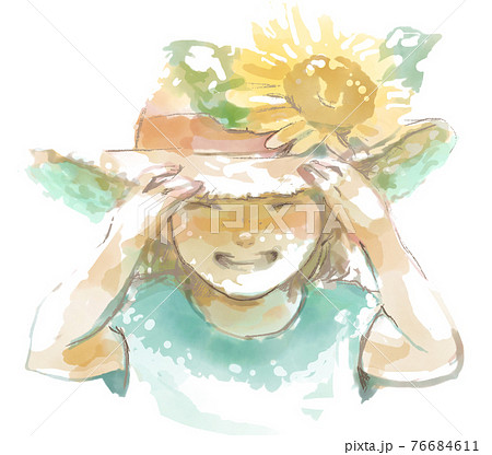 夏らしい笑顔の女の子の水彩イラストのイラスト素材