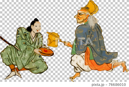 人間の男性にお酌をする鬼のイラスト素材