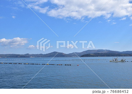 牡蠣の養殖と石巻市牡鹿半島の写真素材