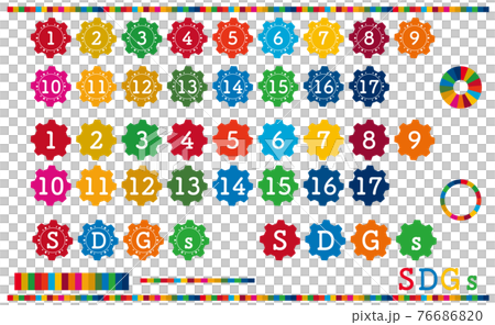 歯車型のSDGsの17の数字アイコンの素材セット 76686820