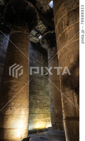 Temple of Horus Edfu columns detail and structure around corridor and entrance with hieroglyphic details beatiful art Temple of Horus Edfu columns detail and structure around corridor and entrance with hieroglyphic details beatiful art 76688933