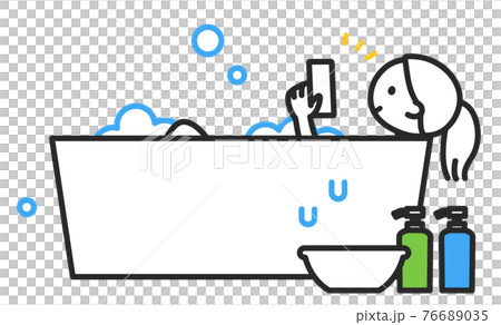 A small person A woman who enjoys a smartphone in the bath 76689035