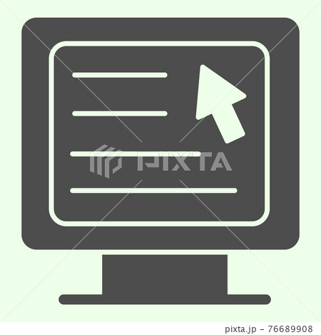 Computer solid icon. Webpage with cursor on monitor glyph style pictogram on white background. Education web site and mouse pointer on pc for mobile concept and web design. Vector graphics. Computer solid icon. Webpage with cursor on monitor glyph style pictogram on white background. Education web site and mouse pointer on pc for mobile concept and web design. Vector graphics. 76689908