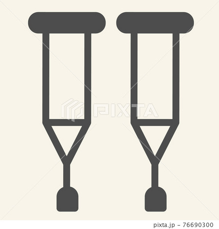 Crutches solid icon. Stick with a crosspiece for lame person glyph style pictogram on white background. Medical walking crutch pair for mobile concept and web design. Vector graphics. Crutches solid icon. Stick with a crosspiece for lame person glyph style pictogram on white background. Medical walking crutch pair for mobile concept and web design. Vector graphics. 76690300