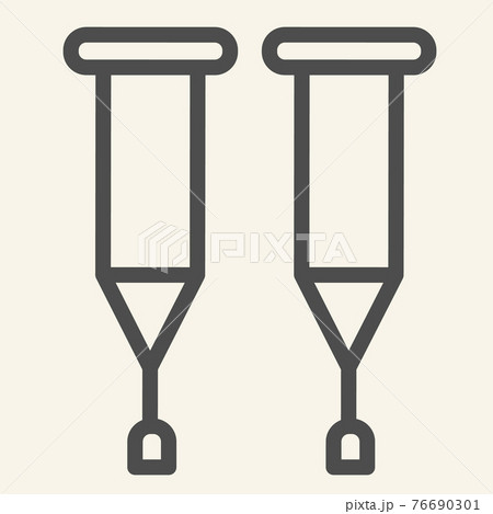 Crutches line icon. Stick with a crosspiece for lame person outline style pictogram on white background. Medical walking crutch pair for mobile concept and web design. Vector graphics. Crutches line icon. Stick with a crosspiece for lame person outline style pictogram on white background. Medical walking crutch pair for mobile concept and web design. Vector graphics. 76690301