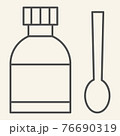 Medical Syrup thin line icon. Medicine bottle and measuring spoon outline style pictogram on white background. Cough mixture for mobile concept and web design. Vector graphics. 76690319