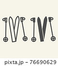 Skiing line and solid icon. Ski equipment outline style pictogram on beige background. Skiing gear skis and sticks for mobile concept and web design. Vector graphics. 76690629