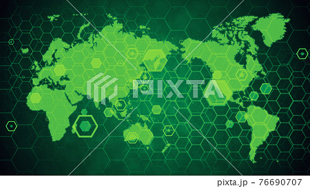緑色のデジタル世界地図ネットワークイメージのイラスト素材