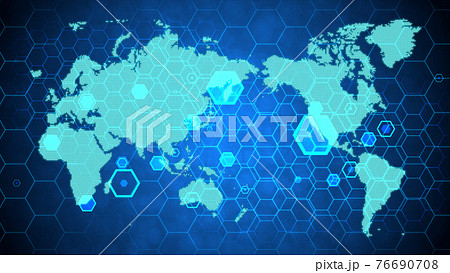 青いデジタル世界地図ネットワークイメージ青背景 76690708