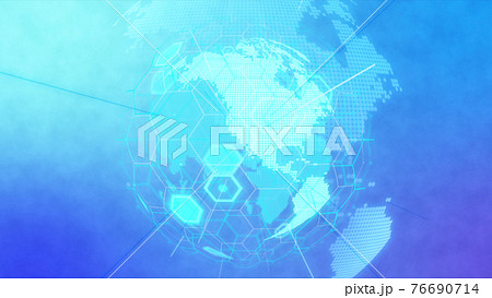 水色のデジタル地球ネットワークイメージ 水色のデジタル地球ネットワークイメージ 76690714