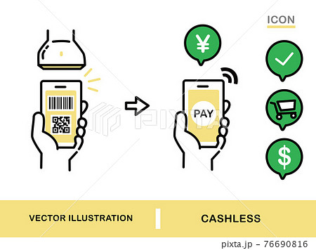 キャッシュレス スマートフォン決済 スマホの電子決済 カード Qrコード決済 操作手順イラストのイラスト素材