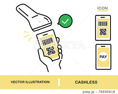 キャッシュレス スマートフォン決済 スマホの電子決済 カード Qrコード決済 操作手順イラストのイラスト素材