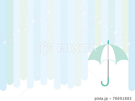 淡いパステルブルーの雨イメージストライプ背景と傘のイラスト素材