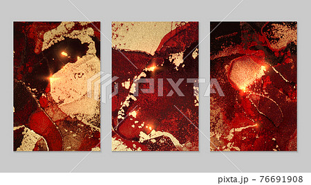 Red, black and gold pattern with texture of geode and sparkles Red, black and gold pattern with texture of geode and sparkles 76691908