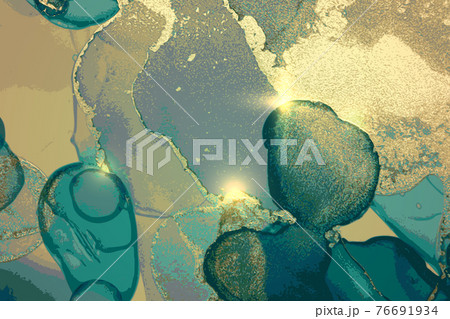 Turquoise and gold abstract background. Alcohol ink marble texture Turquoise and gold abstract background. Alcohol ink marble texture 76691934