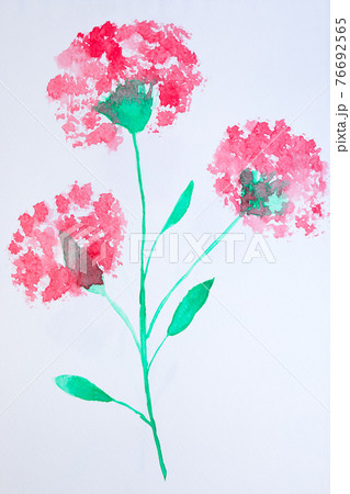 Watercolor abstract painting vibrant pink color flower branch with branch on white paper 76692565