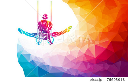 Gymnastics Rings Silhouette on color geometric background 76693018
