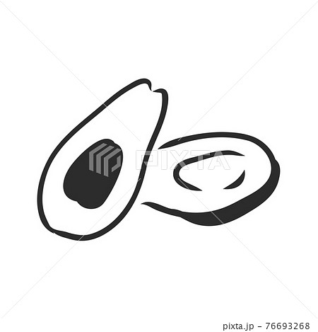 Avocado slice Vector hand drawn vector illustration. Tropical summer fruit engraved style. Detailed food drawing. Great for label, poster, print. Black isolated on white background Avocado slice Vector hand drawn vector illustration. Tropical summer fruit engraved style. Detailed food drawing. Great for label, poster, print. Black isolated on white background 76693268