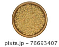 Green lentils in wooden bowl. Isolated on white background 76693407