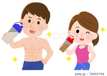 プロテインを飲む筋肉が美しい男女 イラスト プロテインを飲む筋肉が美しい男女 イラスト 76693706