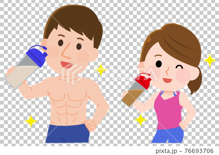 プロテインを飲む筋肉が美しい男女 イラスト プロテインを飲む筋肉が美しい男女 イラスト 76693706