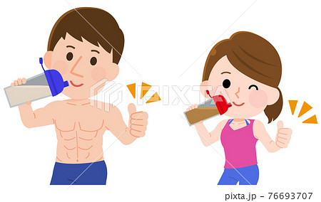 プロテインを飲む筋肉が美しい男女 美味しい イラスト プロテインを飲む筋肉が美しい男女 美味しい イラスト 76693707