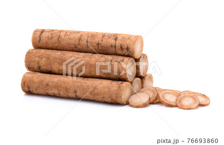 Burdock roots isolated white background. Burdock roots isolated white background. 76693860