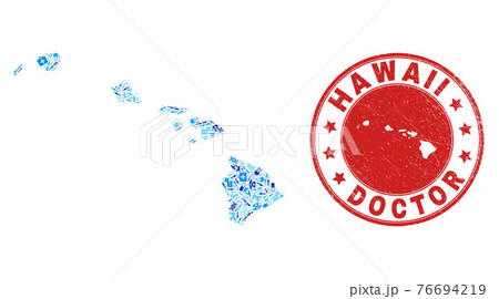Healthcare Vaccination Mosaic Hawaii State Map and Rubber Doctor Watermaek 76694219
