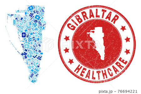 Health Care Injection Mosaic Gibraltar Map and Rubber Health Care Stamp Seal 76694221