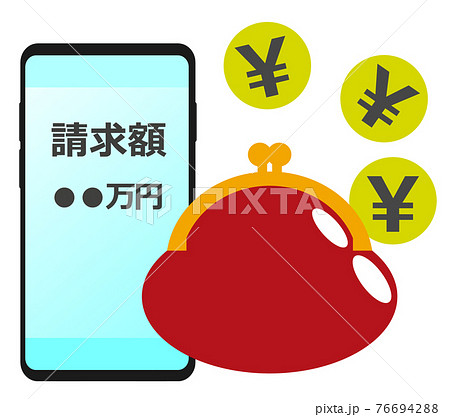 スマホ料金とサイフのイラスト スマホ料金とサイフのイラスト 76694288