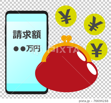スマホ料金とサイフのイラスト スマホ料金とサイフのイラスト 76694288