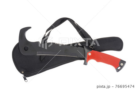 Machete with case isolated on white background. Photo 76695474