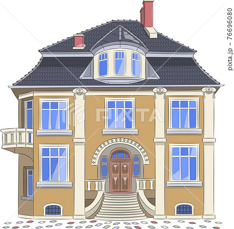 A beautiful two-storey brick house with a staircase and an attic. 76696080