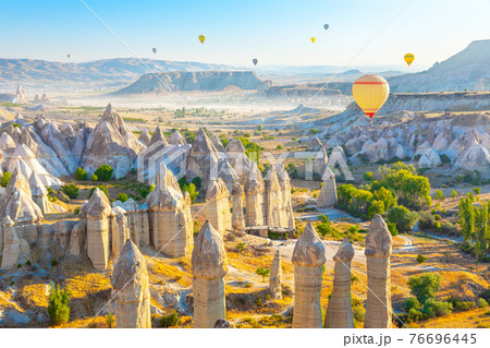 Panoramic view of Love valley near Goreme village, Cappadocia, Turkey 76696445