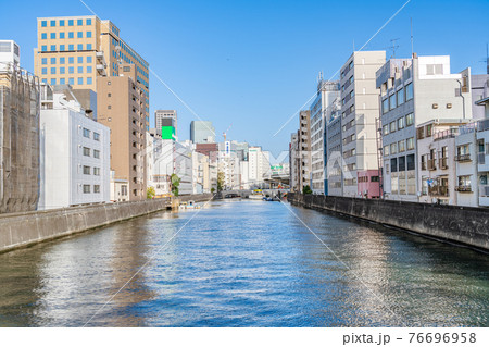 東京の都市風景 豊海橋から見た茅場町方面の風景の写真素材