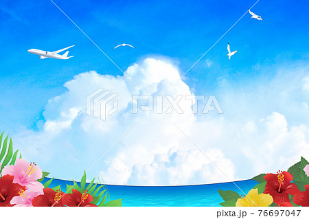 リゾート地 カモメが舞う空 背景素材のイラスト素材