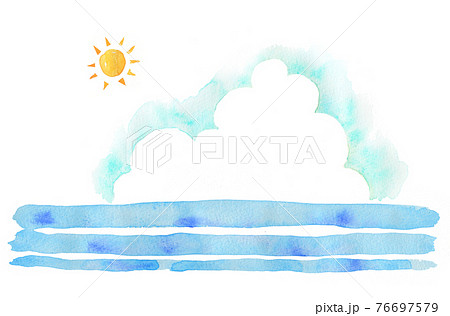 空と海 夏の背景素材 水彩手描き素材のイラスト素材