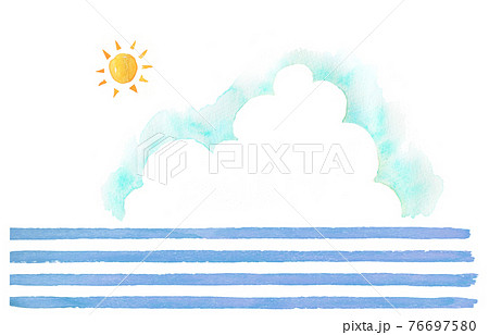 空と海 夏の背景素材 水彩手描き素材のイラスト素材